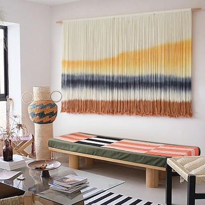 Flber Macrame Wall Hanging Extra Large Dip Dye Boho Wall Decor 57" W*35" L - color: Yellow1