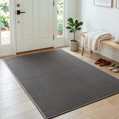 Sunfly 3x5 Washable Area Rug with Non Slip Rubber Backing Dark Grey - color: Dark Grey, size: 3' x 5' (Rectangular)