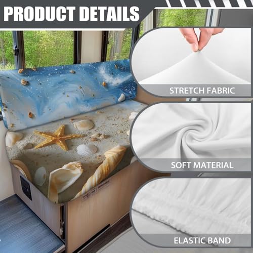 Beach Starfish Seashell Print 2 Pack RV Dinette Cushion Covers Breathable Camper Cushion Slipcover Non-Slip RV Couch Cover Sofa Slipover for Travel Trailer Couch - color: Beach Starfish Seashell