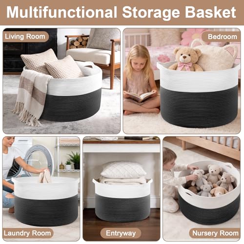 105L Large Blanket Basket Storage with Handles - White & Black - color: Black & White, size: 105L
