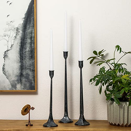 Iron Taper Candle Holder Set of 3 - Decorative Tall Candle Stand - color: Black & Silver