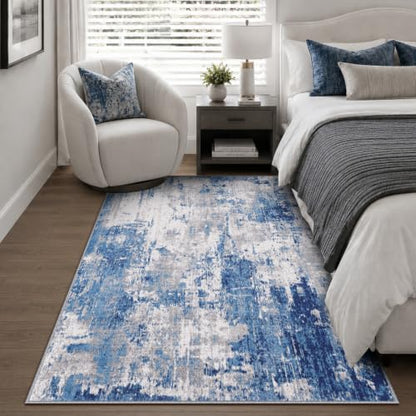 RELEANY Washable 4'x6' Abstract Area Rug for Living Room Blue Gray - color: Blue/Gray, size: 4' x 6' (Rectangular)