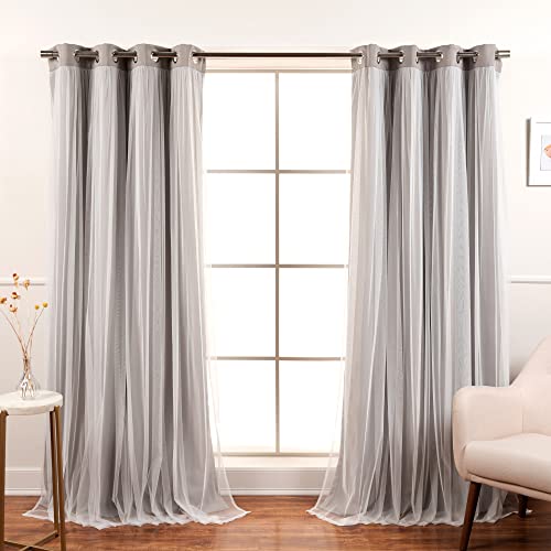 Best Home Fashion Set of 2 Lace Tulle Overlay Thermal Insulated Solid Blackout, Stainless Steel Nickel Grommet Window Panels for Bedroom, Living Room, Dining Room - 52" W x 63" L, Dove - color: Dove, size: 52"W x 63"L (Pack of 2)