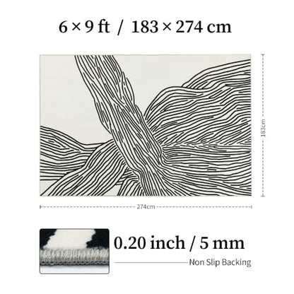 6x9 Ft Washable Area Rug, Black and Cream White Zebra Rug for Living Room - color: Modern Lines Beige, size: 6' x 9' (Rectangular)