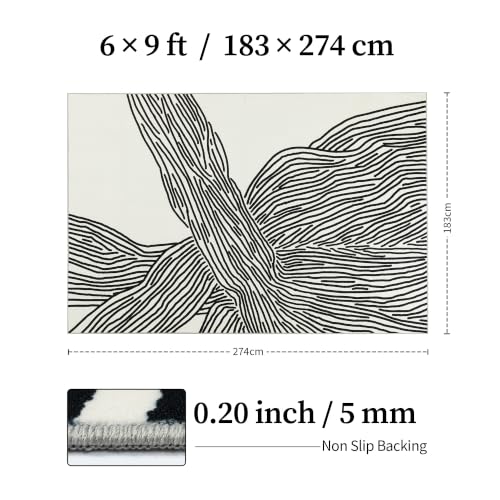 6x9 Ft Washable Area Rug, Black and Cream White Zebra Rug for Living Room - color: Modern Lines Beige, size: 6' x 9' (Rectangular)