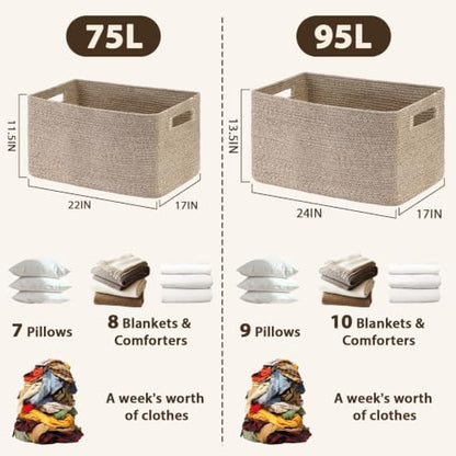 Optish 75L Large Woven Blanket Basket, Storage Basket with Handles, Brown - color: Brown, size: 22" x 17" x 11.5"(75L)