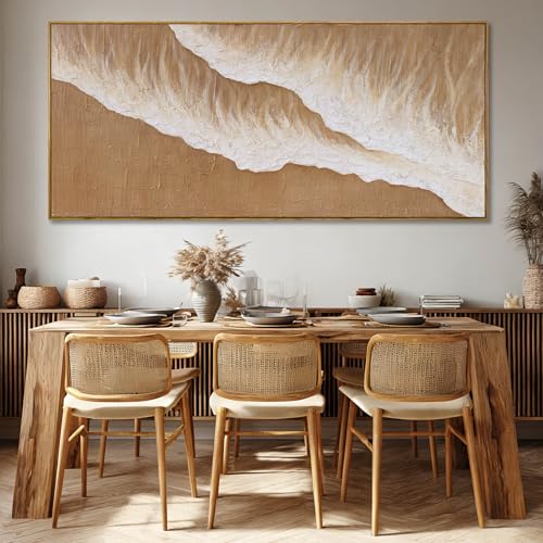 Beige Cream Neutral Abstract Wall Art, 32x70 Inch Large Framed Canvas Wall Art, Modern Horizontal Printed Artwork with Wooden Frame for Living Room - color: Beige, size: 70"L x 32"W