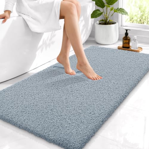 OLANLY Microfiber Bathroom Runner Rugs 44x24, Soft Bath Mat, Airy Blue - color: Airy Blue, size: 44" X 24"
