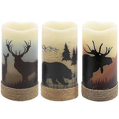 GenSwin Flameless Led Candles with Hemp Rope & Timer Deer Moose Bear - color: Deer