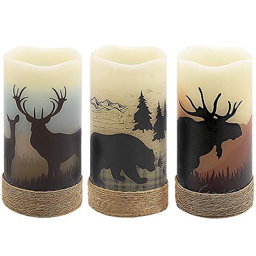 GenSwin Flameless Led Candles with Hemp Rope & Timer Deer Moose Bear - color: Deer