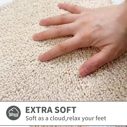 Cute Scalloped Beige Bathroom Rug Runner,Non Slip Absorbent 17"x47" - color: Beige, size: 2' x 4'11" (Rectangular)