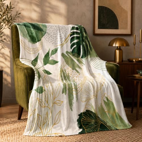 Sage Green Leaf Twin Blanket, 60x80 in - color: Green, size: 60"Wx80"L