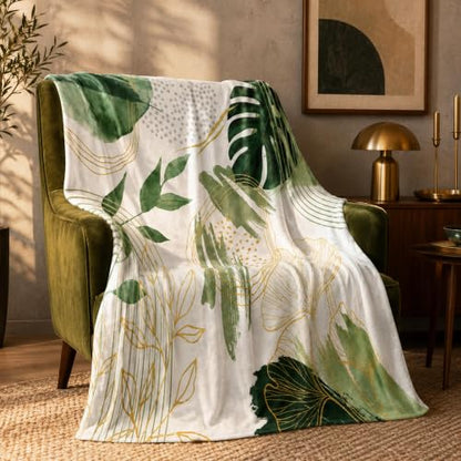 Sage Green Leaf Twin Blanket, 60x80 in - color: Green, size: 60"Wx80"L