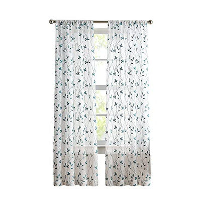 Curtainworks Botanical Embroidery Sheer Window Curtain Collection, Rod Pocket, 84-inch Panel Pair, Blue - color: Blue, size: 37"W x 84"L (Pack of 2)