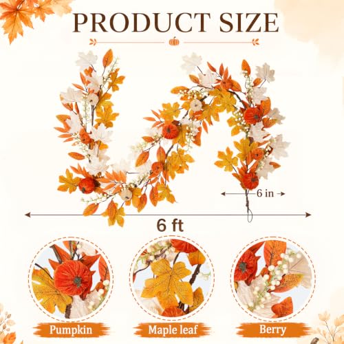 nuvagiki Fall Garland for Mantle, Pumpkin Garland Thanksgiving Decorations