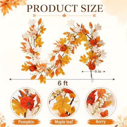 nuvagiki Fall Garland for Mantle, Pumpkin Garland Thanksgiving Decorations