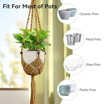 USLAI Macrame Plant Hanger, for Up to 6.5 Inch Pots, 35 Inch, Tan, 2 Pack - color: 35+35 Inch - Tan