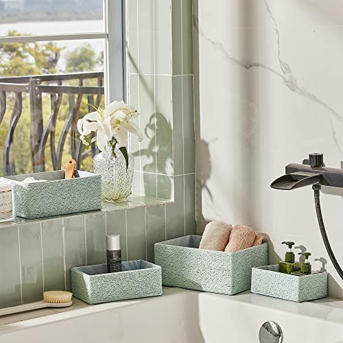 LA JOLIE MUSE Bathroom Basket Organizers, Paper Rope Storage, Green 4 Pack - color: Light Green
