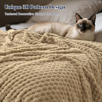 PHF Soft Cozy Fleece Throw Blanket, 340GSM Lightweight Warmth, Khaki - color: Khaki, size: Throw(50"x60")