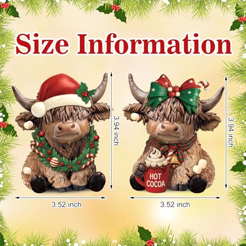 Karenhi 2 Pcs Highland Cow Figurines, Christmas Hot Cocoa Decor - style: Hot Cocoa