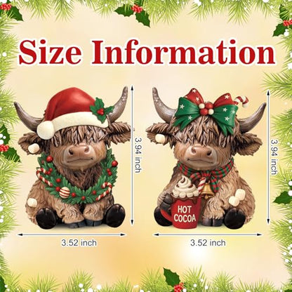 Karenhi 2 Pcs Highland Cow Figurines, Christmas Hot Cocoa Decor - style: Hot Cocoa