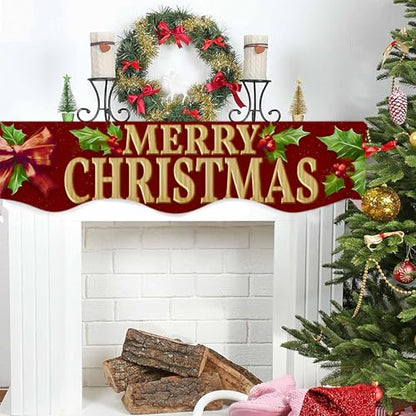 NYZE Christmas Mantel Scarf 60 x 17 Inch Fireplace Mantel Scarf Cover Decoration for Christmas Fireplace Scarf Shelf Top Runner Holiday Winter Home Decor - size: 60 x 17 in, style: Merry Xmas 3