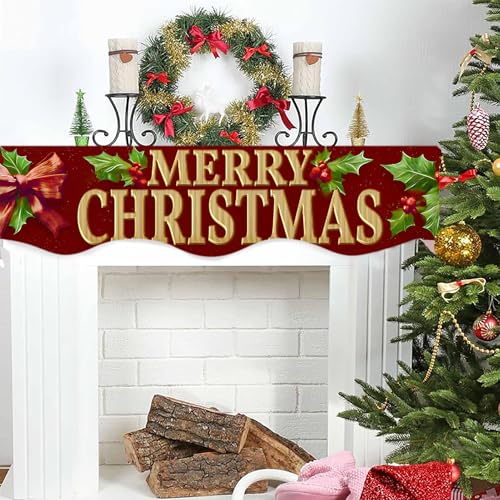 NYZE Christmas Mantel Scarf 70 x 17 Inch Fireplace Mantel Scarf Cover Decoration for Christmas Fireplace Scarf Shelf Top Runner Holiday Winter Home Decor - size: 70 x 17 in, style: Merry Xmas 3