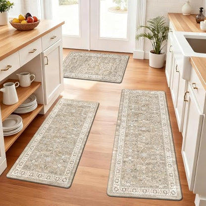 Pauwer Anti Fatigue Kitchen Floor Mats Set of 3, Cushioned Rug, Light Brown - color: Light Brown