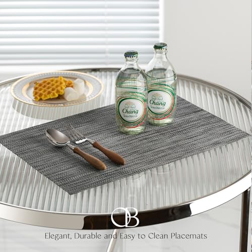 Placemats Set of 6 - Easy Clean Woven Vinyl Placemats for Dining Table, Indoor/Outdoor Place Mats, Washable PVC Table Mats（Dark Gray） - color: A-dark Gray