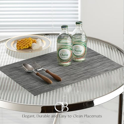 Placemats Set of 6 - Easy Clean Woven Vinyl Placemats for Dining Table, Indoor/Outdoor Place Mats, Washable PVC Table Mats（Dark Gray） - color: A-dark Gray