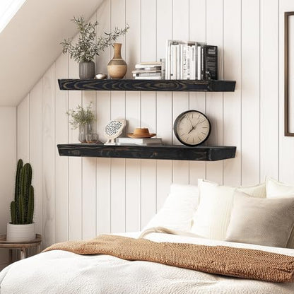 36x6.8x1.6in Slanted Solid Wood Floating Wall Shelves 2-Pack Black - color: Black, size: 36"-Set of 2