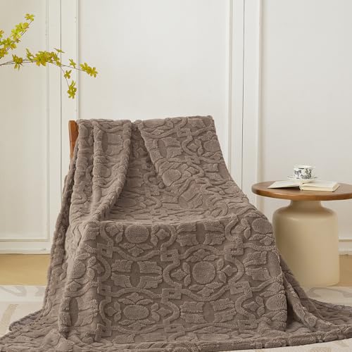 3D Jacquard Throw Blanket, Soft Fuzzy Flannel Throws for Couch Bed - color: Light Taupe Jacquard, size: 50" x 70"