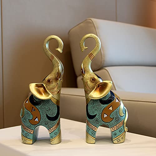 Good Luck Elephant Decor for Home, Large Gold Elephant Statue Figurine - size: 14