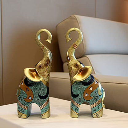 Good Luck Elephant Decor for Home, Large Gold Elephant Statue Figurine - size: 14
