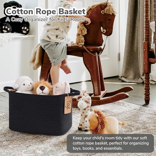 Goodpick Woven Rope Storage Basket for Shelves, Rectangle, Black - color: Black, size: 13"L x 10"W x 9"H
