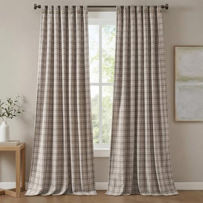 Madison Park Plaid Curtain, Fleece Lining, 1 Panel, 50x84 Brown Front Tab - color: Rod Pocket & Front Tab With Button, Brown, size: 50"W x 84"L (Pack of 1)