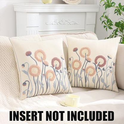 Fall Embroidered Throw Pillow Covers 18x18 Set of 2 Blowball - color: Blowball
