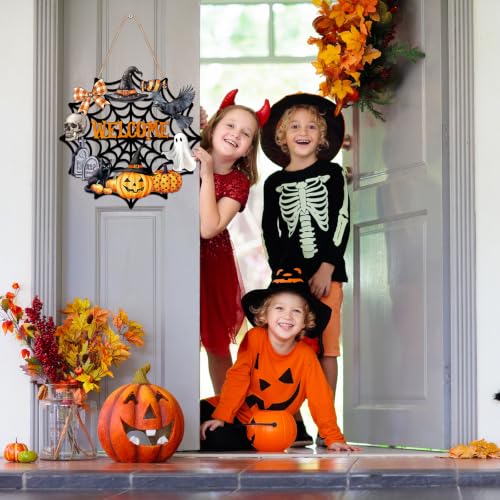Halloween Front Door Decor, Wooden Hanging Wreath for Party & Holiday Gift