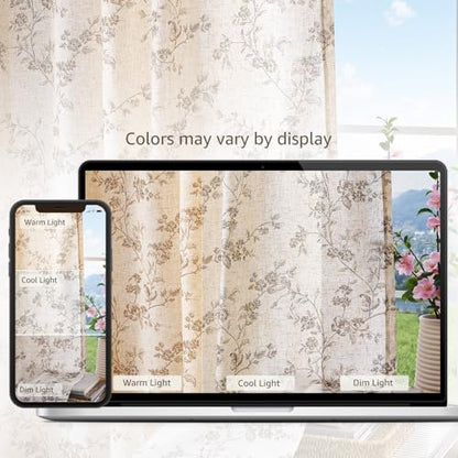 jinchan Floral Linen Kitchen Tier Curtains, 45 Inch, 2 Panels, Taupe - color: Alisa Taupe, size: 38"W x 45"L (Pack of 2)
