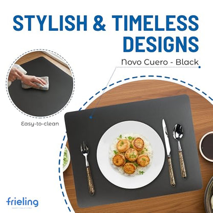 Frieling – Davanti By Frieling – Everyday Rectangular Placemat – Novo Cuero Black - Black, Set of 6 - color: Novo Cuero Black