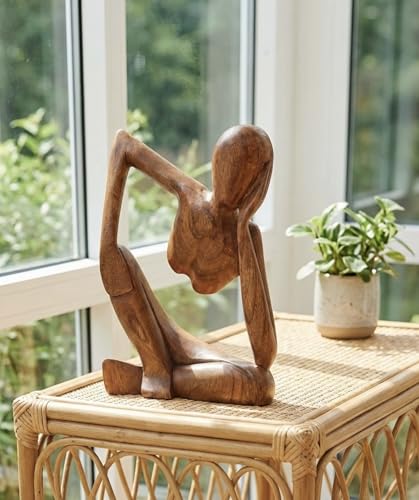 G6 Collection 12" Wooden Abstract Sculpture Handmade Handcrafted Art - Thinking Man 2 - Home Decor Decorative Figurine Accent Decoration Hand Carved Thinker Statue Thinking Man 2 - size: 12" Tall