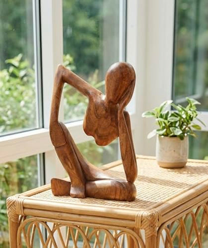 G6 Collection 12" Wooden Abstract Sculpture Handmade Handcrafted Art - Thinking Man 2 - Home Decor Decorative Figurine Accent Decoration Hand Carved Thinker Statue Thinking Man 2 - size: 12" Tall