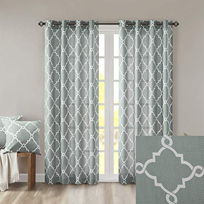 Madison Park Fretwork Print Window Curtain 1 Panel, 50x63 Seafoam/White - color: Seafoam/White, size: 50"W x 63"L (Pack of 1)
