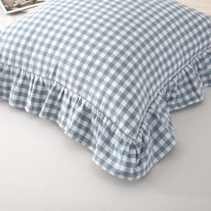 Mywinlle Blue Plaid Ruffle Gingham Throw Pillow Covers 18"x18" Set of 2 - color: Blue Gingham, size: 18" x 18" (Pack of 2)