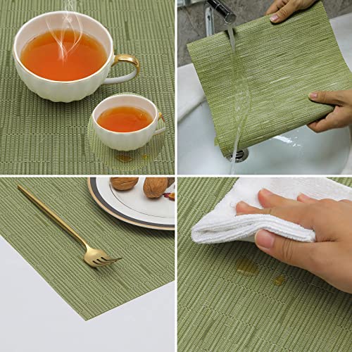 SHACOS Placemats Set of 4 Woven Vinyl Place Mats for Dining Table Wipe Clean Non Slip Table Mats (4, Olive Green) - color: Olive Green, size: Set of 4