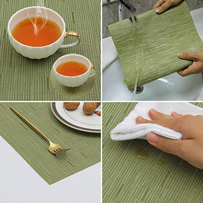 SHACOS Placemats Set of 4 Woven Vinyl Place Mats for Dining Table Wipe Clean Non Slip Table Mats (4, Olive Green) - color: Olive Green, size: Set of 4