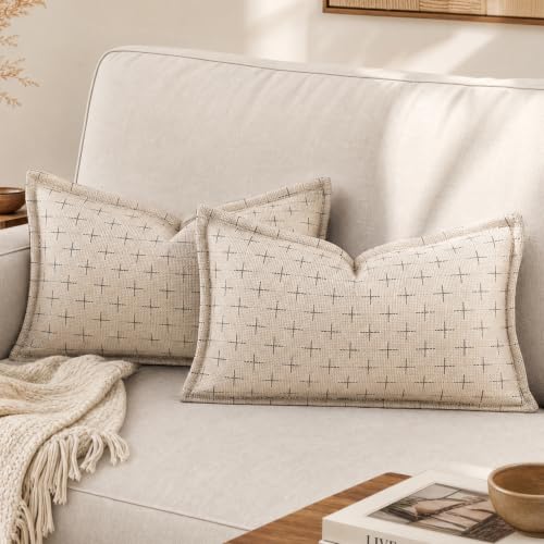 AVOIN colorlife Beige Flange Edge Throw Pillow Covers 20x12 Inch 2PC - color: Beige, size: 20" x 12" (Pack of 2)
