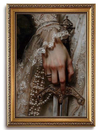 LHHJDIO Vintage Gold Framed Wall Art Moody Dark Academia Canvas Wall Art Elegant Gothic Feminine Scene Pictures Wall Decor Victorian Woman Art Prints for Living Room Bedroom Study - color: Dark-6, size: 16"L x 12"W