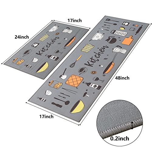 Carvapet 2 Piece Doormat Runner Set Grey Washable Microfiber Mats - color: Grey