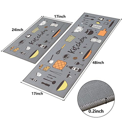 Carvapet 2 Piece Doormat Runner Set Grey Washable Microfiber Mats - color: Grey